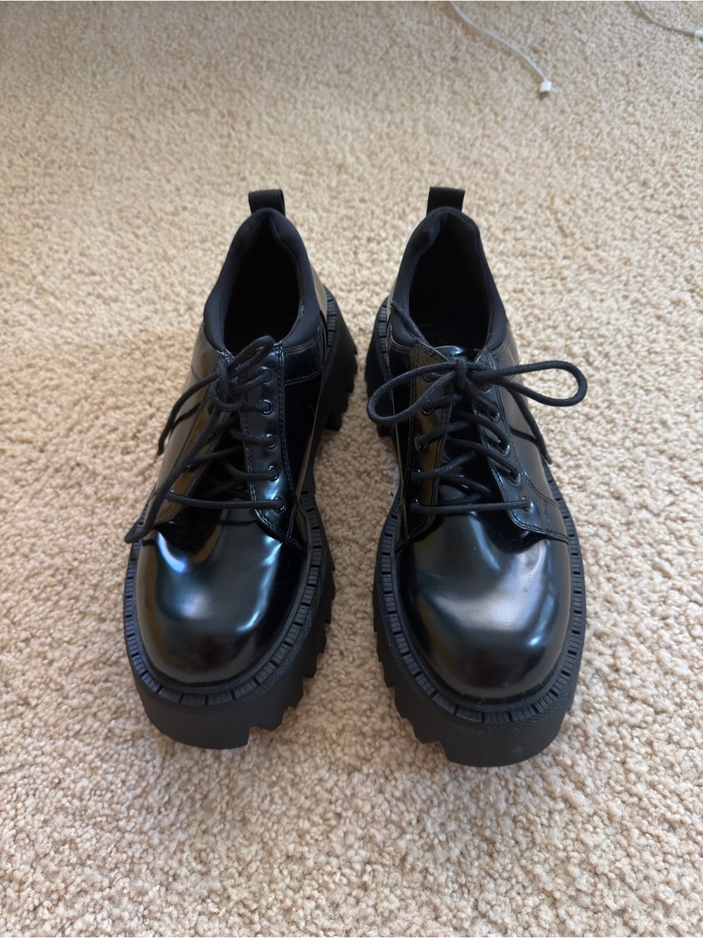 Women’s Black Lace-Up Chunky Oxford Shoes